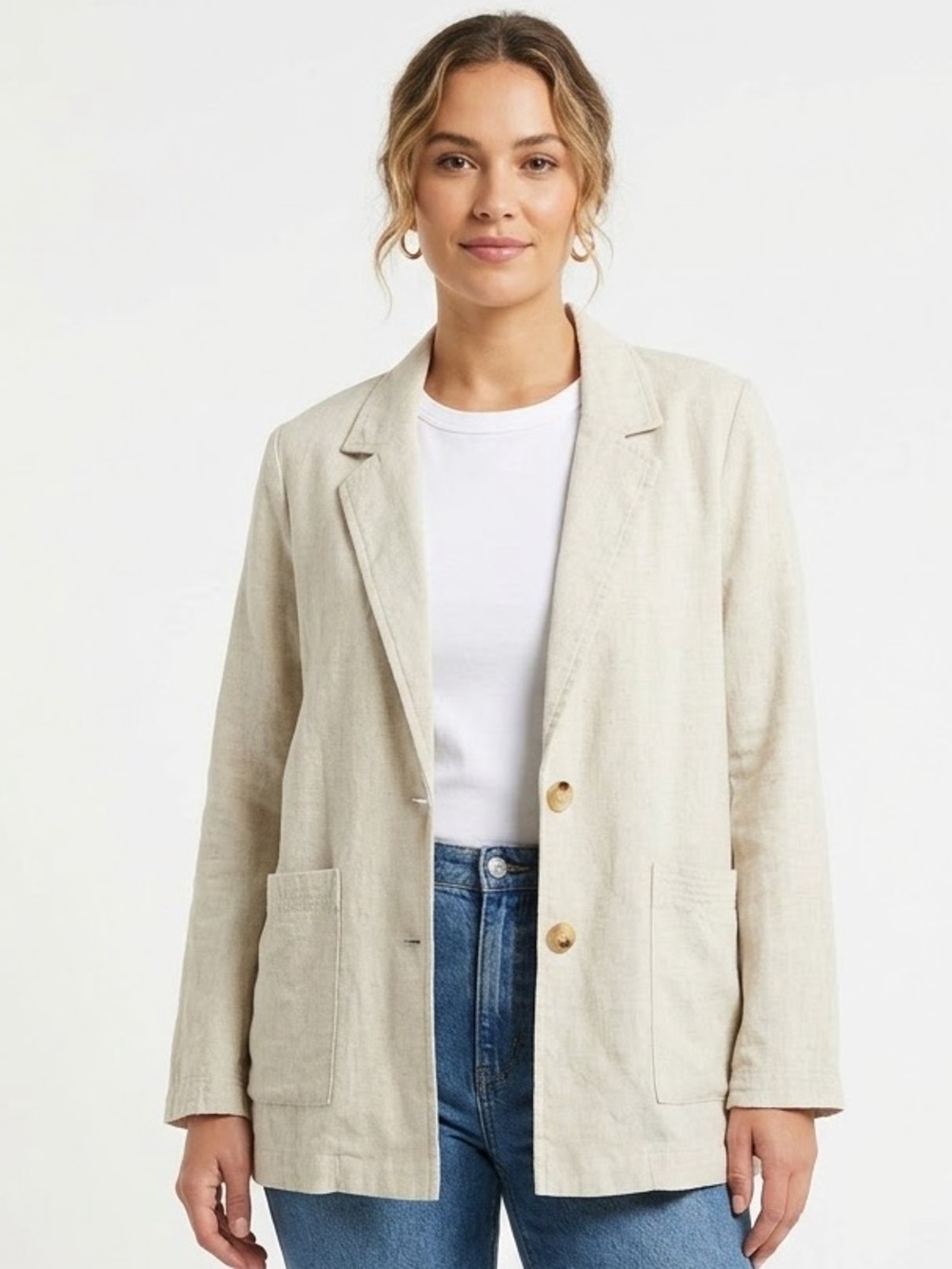 BLACK TAPE_ Oatmeal Linen Blend Two-Button Blazer Jacket Size Large